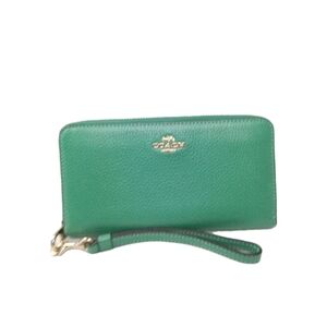 Coach Long Zip Around Green Leather Wallet #C4451  Retail $298